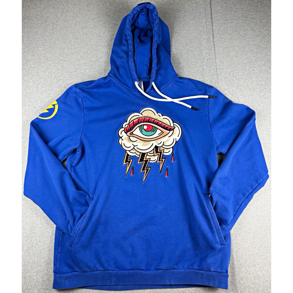 Loop Rebel Mens 3XL Blue Graphic Hoodie Eye Cloud Lightning Streetwear